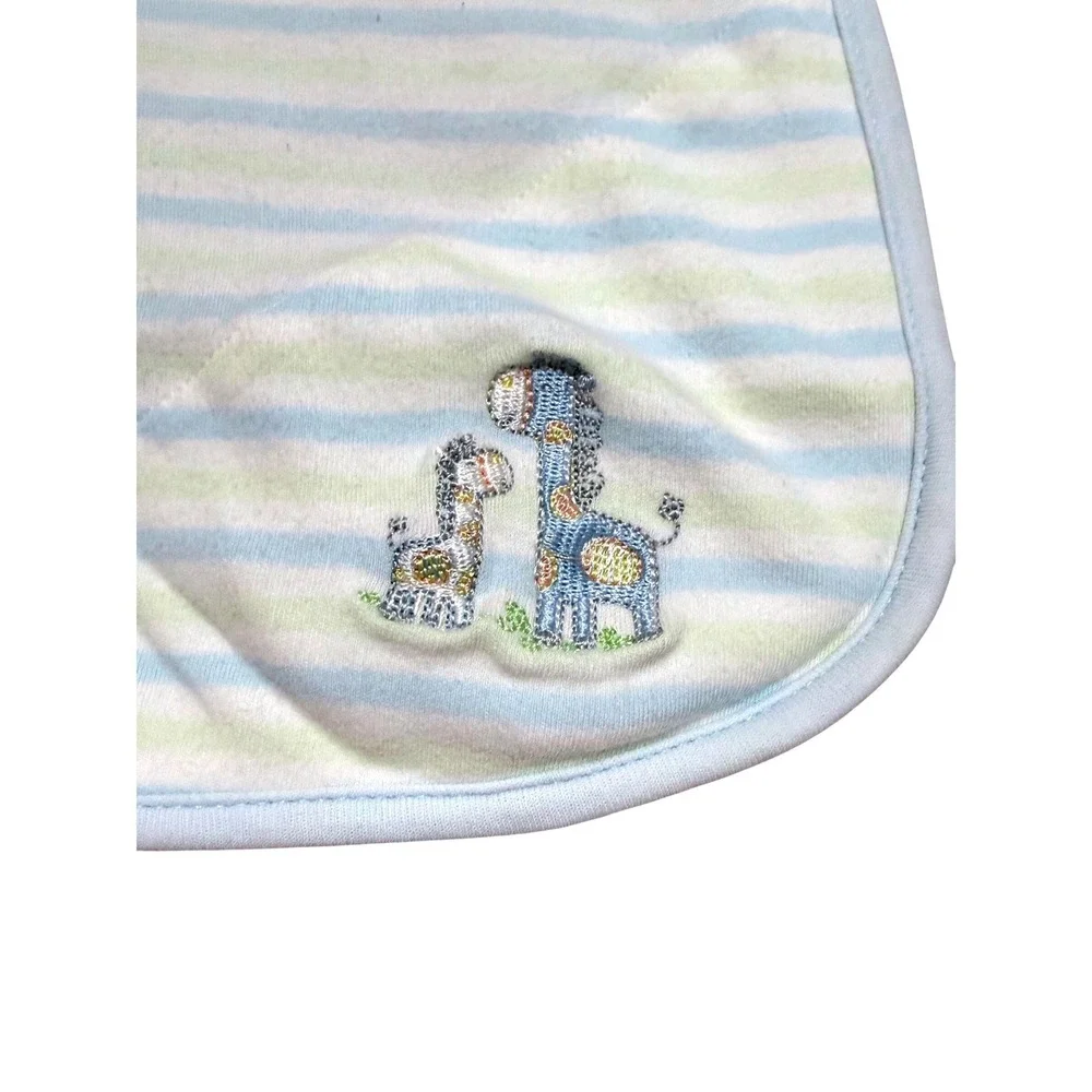 Little Me Baby‎ Blanket Blue Green Striped Giraffe Embroidered Cotton Lovey